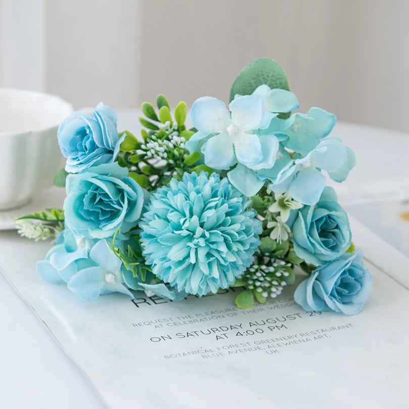 Silk Rose & Chrysanthemum Artificial Bouquet – Wedding Décor Artificial Flower Bouquet Babs Blue 1 PC