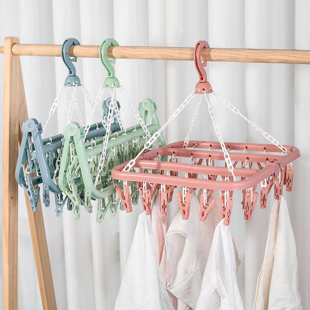 32-Clip Windproof Folding Laundry Drying Hanger | Space Saver Laundry Drying Hanger Babs