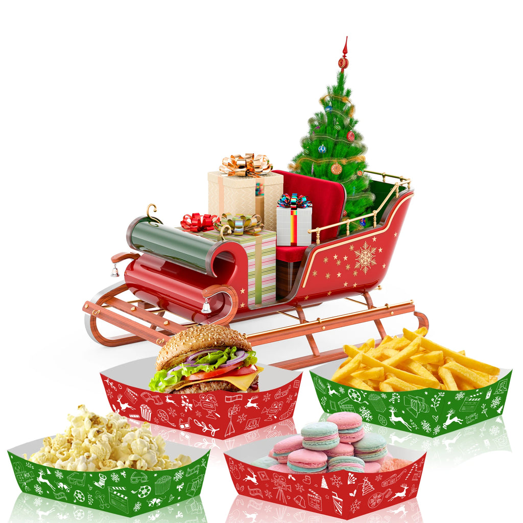 Christmas Paper Food Trays – Xmas Snack Containers 10–50pcs Party Food Trays Babs