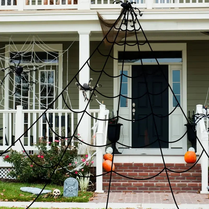 Lifelike Black Spider & Cobweb Halloween Decoration Set Halloween Decoration Set Babs 5x4.8m Black