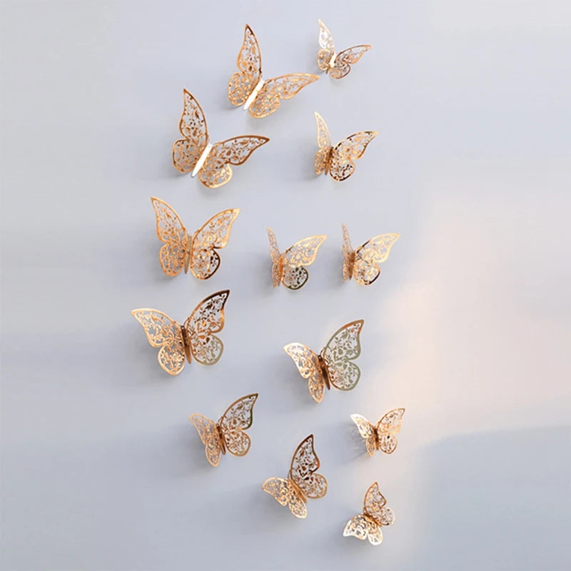 12Pcs 3D Butterfly Wall Stickers – Kids Room & Home Decor Wall Sticker Decals Babs champagne3