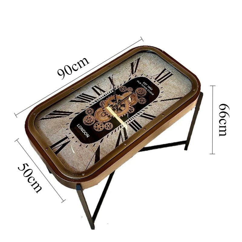 Nordic Gear Clock Coffee Table | Vintage Iron Rectangle Side Table Coffee Table Babs 90X50X60CM