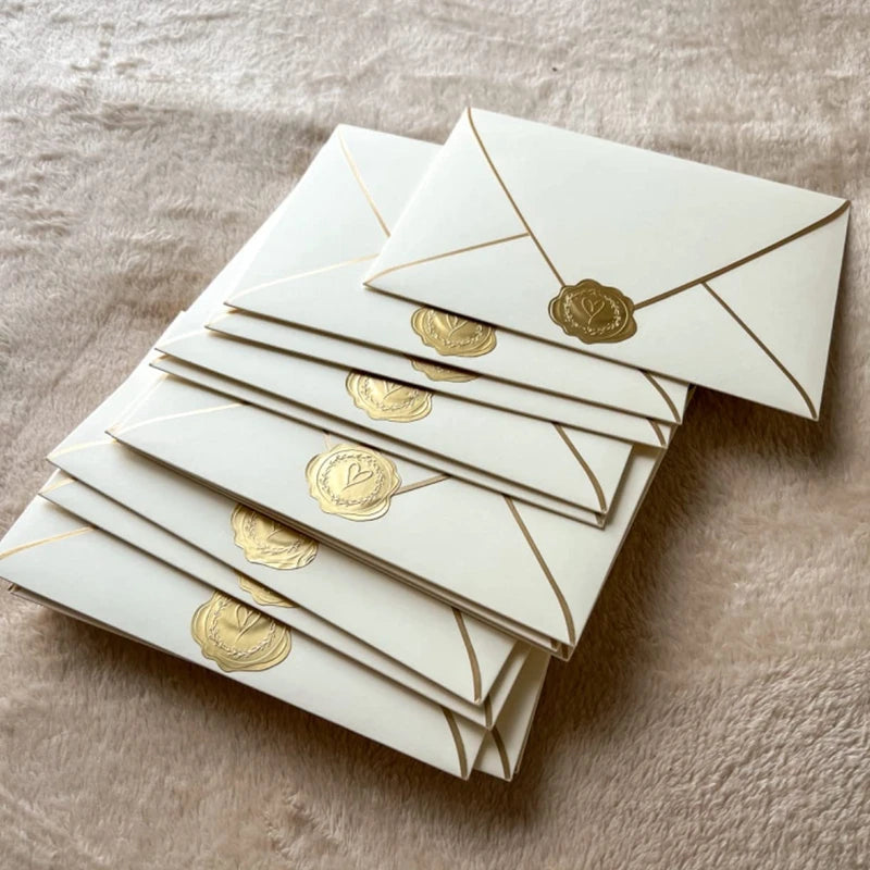 Gold Embossed Heart Wax Seal Stickers – 100–200 Pcs Decorative Seal Stickers Babs