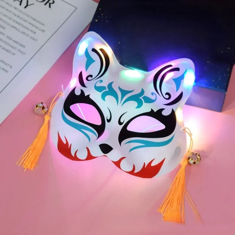 LED Light-Up Anime Fox Cat Half Face Mask – Cosplay Party LED Costume Mask Babs