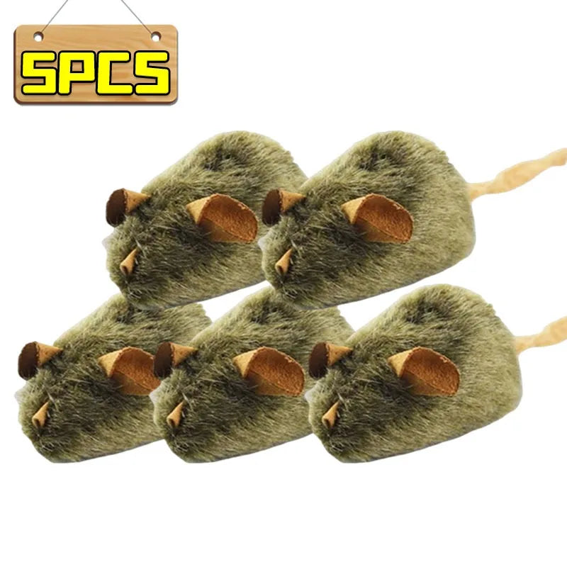 Interactive Squeaky Mouse Plush Cat Toy – 1 or 5 Pack Plush Cat Toy Babs 5p