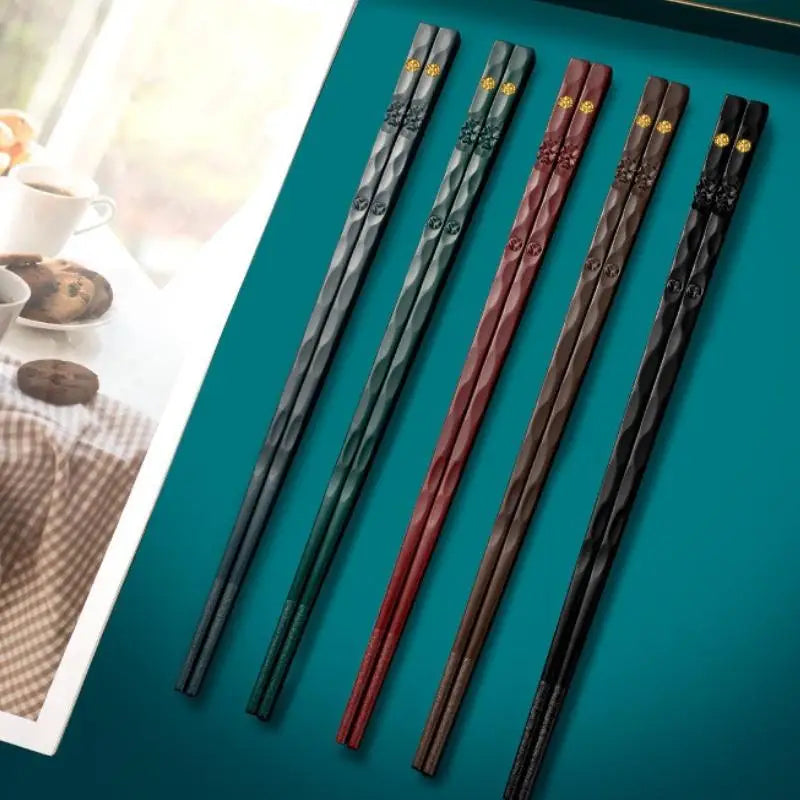 5 Pairs Carved Alloy Chopsticks – Reusable Sushi & Hot Pot Set Chopstick Set Babs