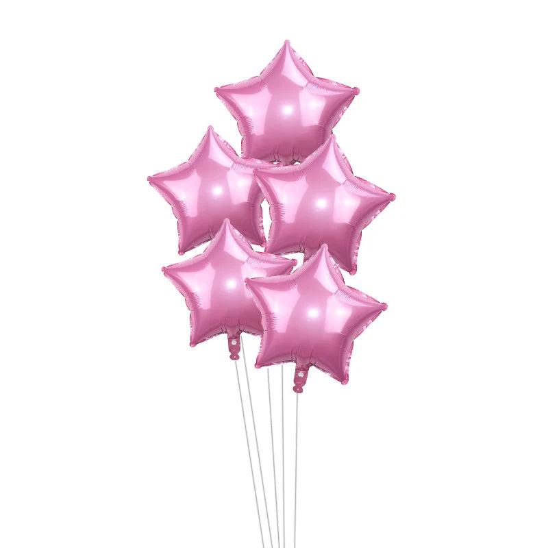 5-Pack 18" Gold Silver Foil Star Balloons – Party Decoration Foil Party Balloons Babs pink 18inch