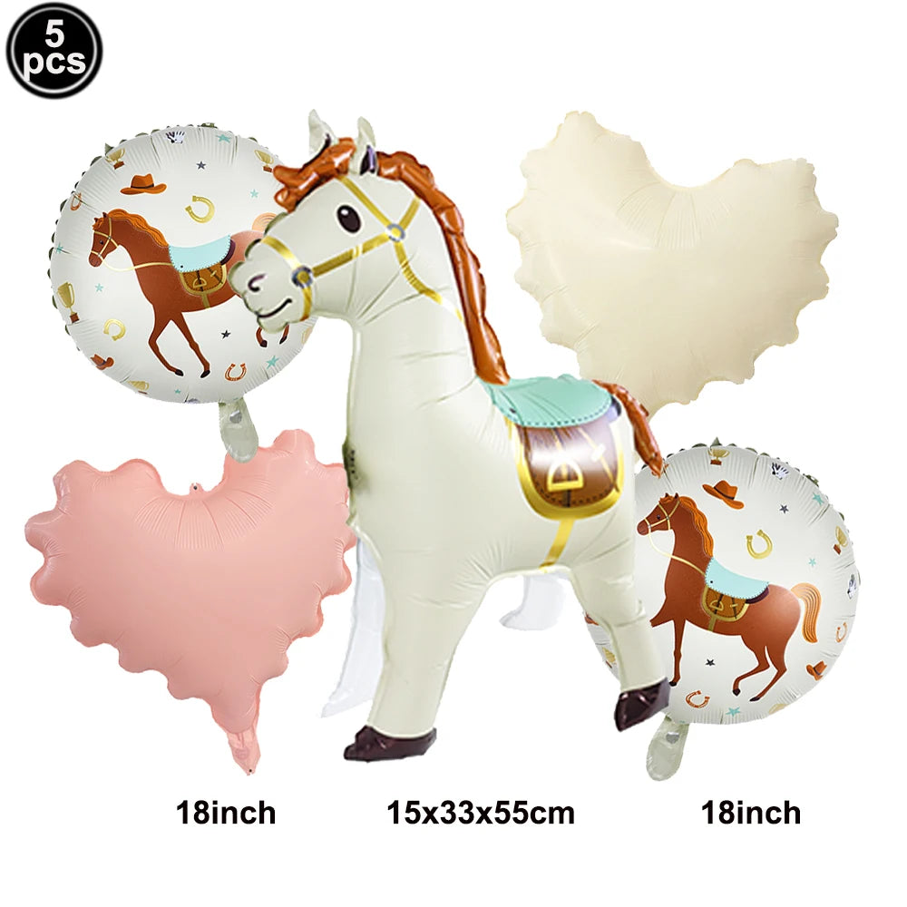 Boho Horse Birthday Party Banner & Foil Balloons Decor Set Party Decoration Set Babs 5pc E