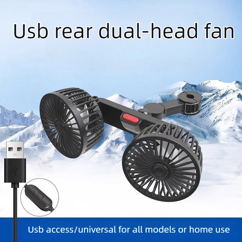 Dual Head USB Car Fan – 3-Speed Adjustable Backseat Cooling USB Car Fan Babs