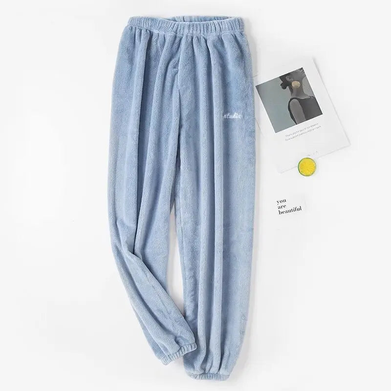Women's Thick Flannel Pajama Pants – High Waist Coral Fleece Flannel Pajama Pants Babs Blue 1Pairs