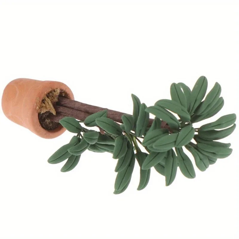 1:12 Dollhouse Miniature Potted Plant – Green Leaf Garden Decor Dollhouse Miniature Babs
