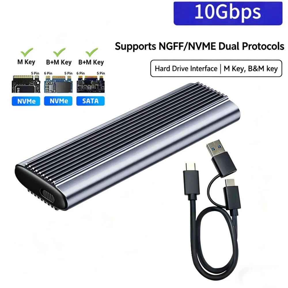 M.2 NVMe SATA SSD Enclosure Type-C 10Gbps Aluminum 4TB SSD Enclosure Babs NVMe 10Gbps