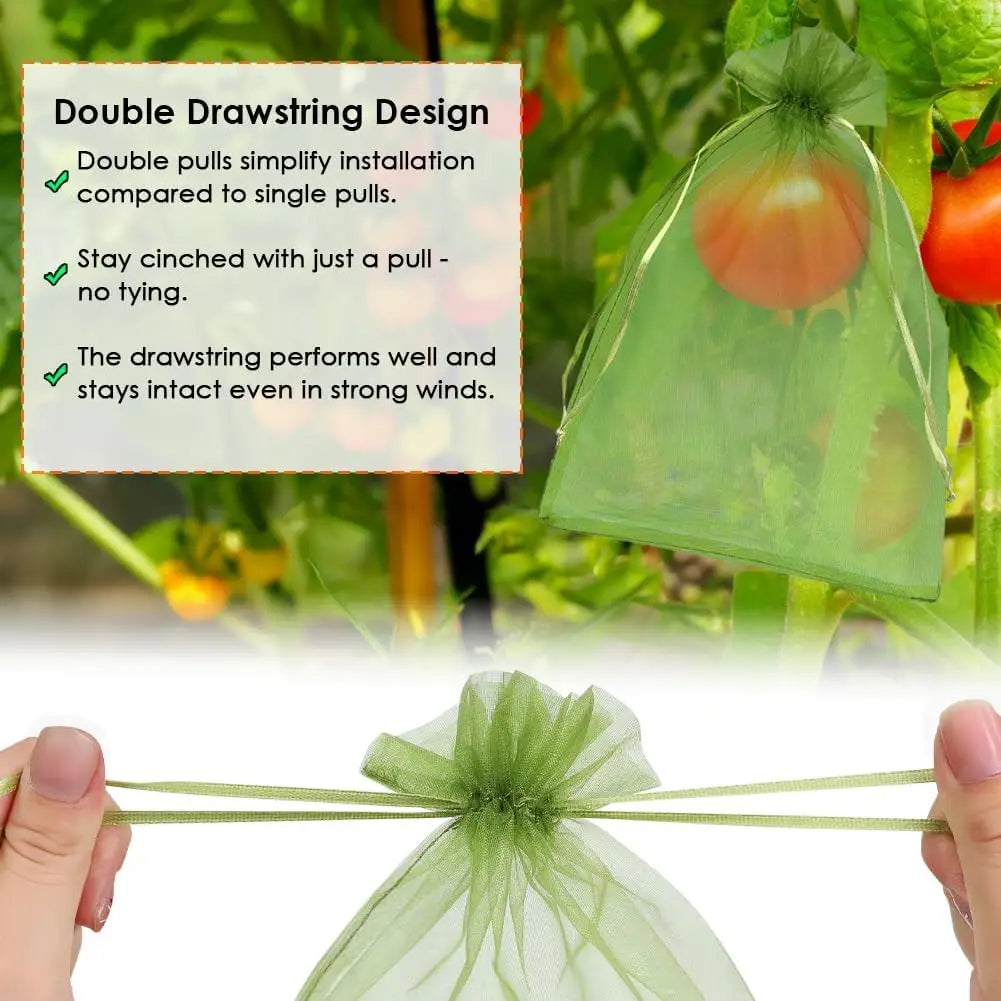 Green Mesh Fruit Protection Bags – Drawstring Pest Barrier Net Garden Pest Netting Babs