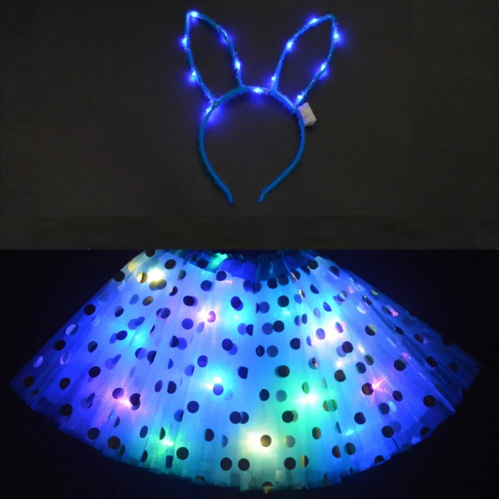 Light-Up Tutu Skirt & Animal Headband – Girls Glow Party Girls Glow Costume Babs blue bunny set for 3-10 years girls