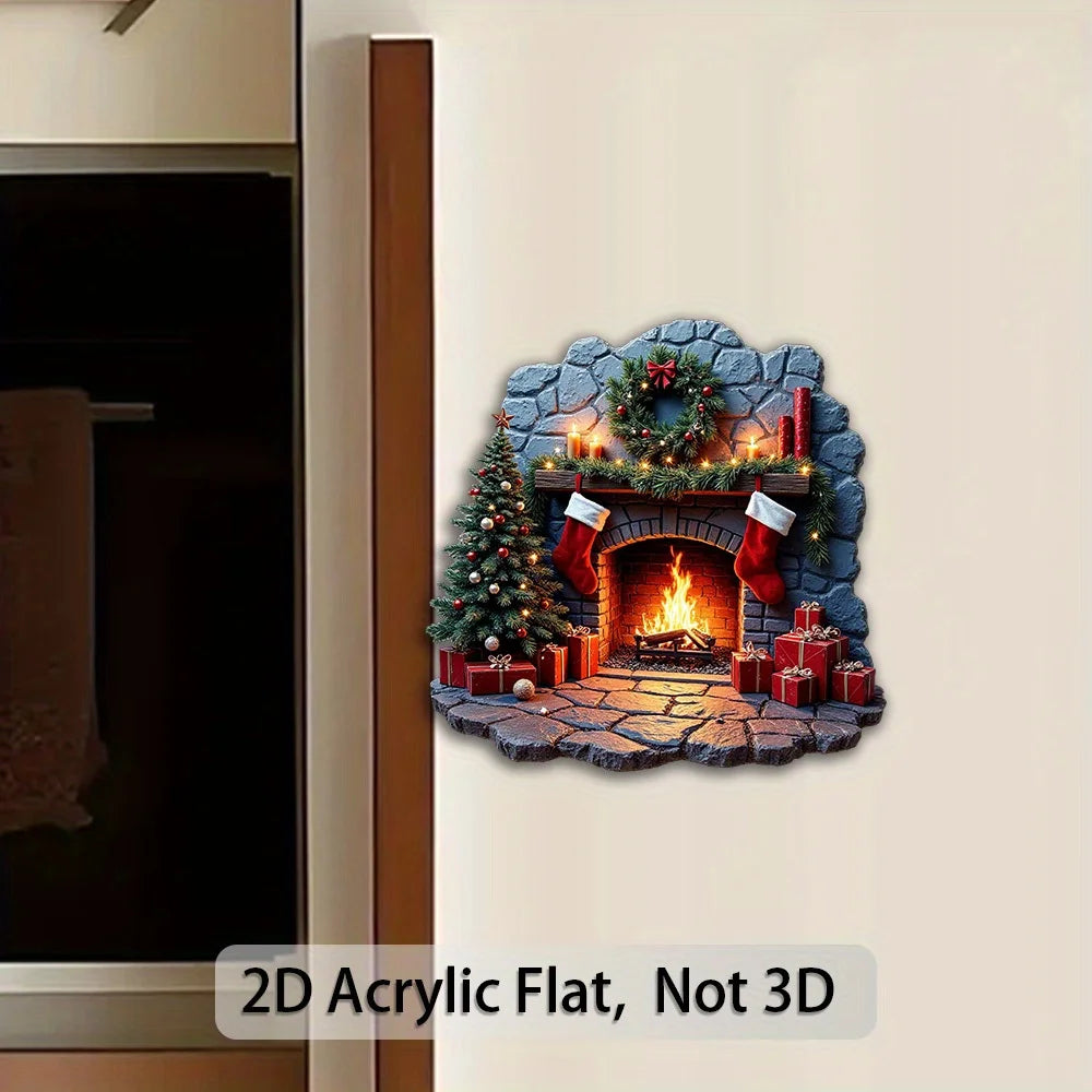 2D Acrylic Christmas Fireplace Fridge Magnet – Holiday Décor Christmas Fridge Magnet Babs