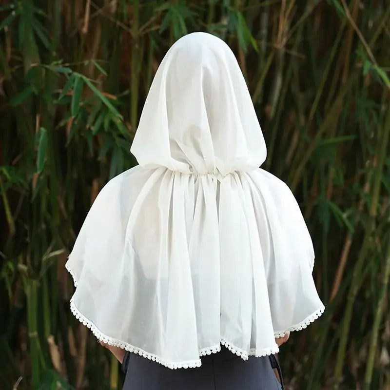 Lace Handmade Chiffon Poncho Hooded Scarf & Hijab Wrap Hooded Poncho Scarf Babs