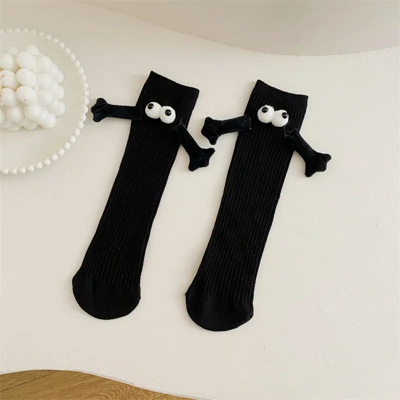 Magnetic Hand-Hold Family Matching Cotton Crew Socks Kids Adults Family Matching Socks Babs Black 1Pair
