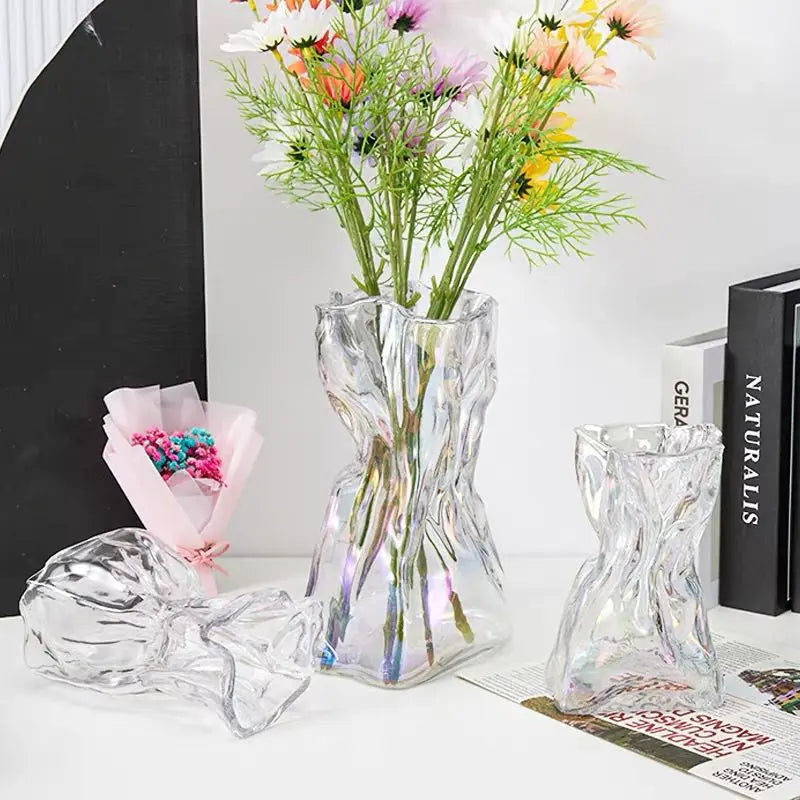 Irregular Transparent Glass Flower Vase 23cm – Modern Decor Decorative Glass Vase Babs