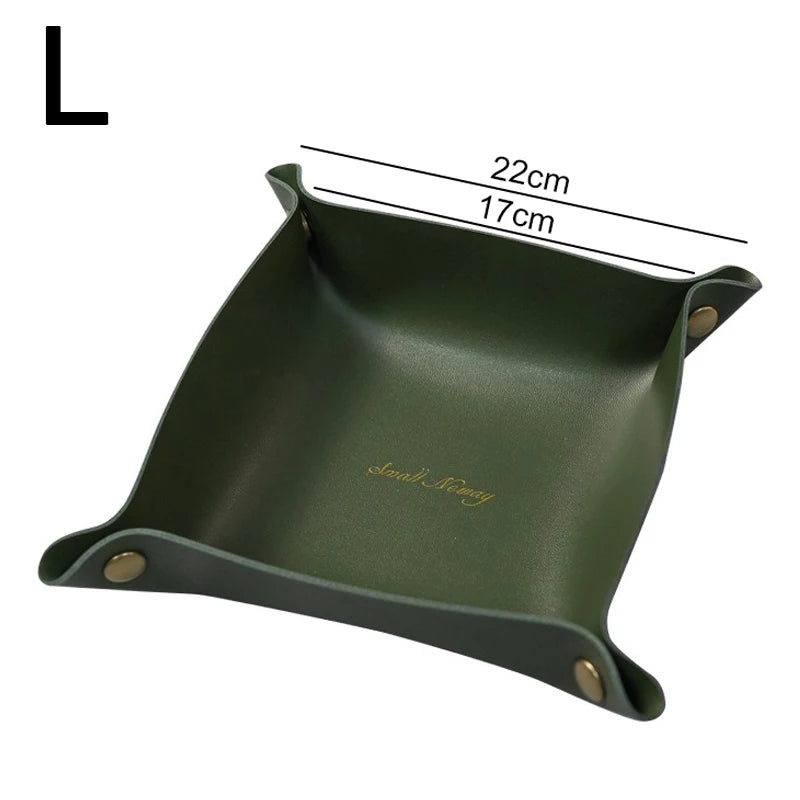 Foldable PU Leather Storage Tray | Nordic Desk Organizer Leather Storage Tray Babs Green-L