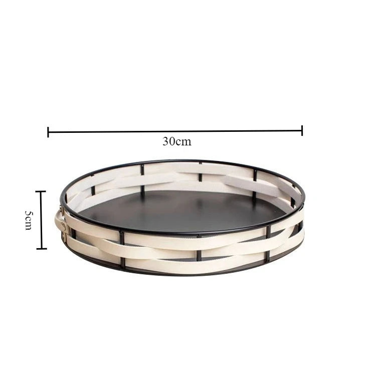 Light Luxury Metal & Leather Storage Tray | Modern Home Décor Decorative Storage Tray Babs Round-White