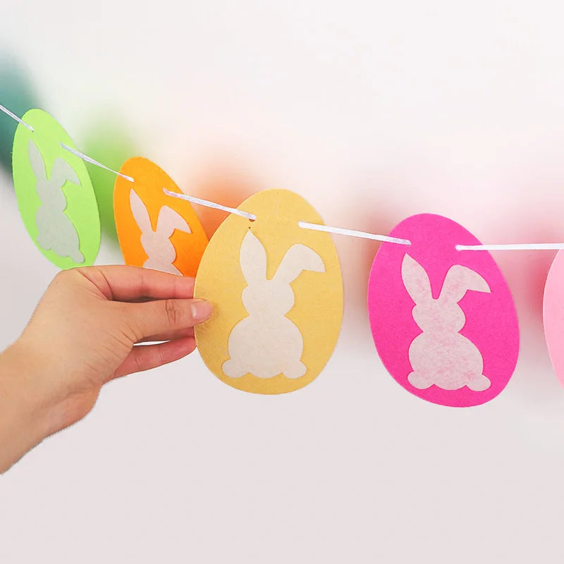 Easter Felt Bunny Garland Banner – Spring Party Wall Decor Holiday Garland Banner Babs