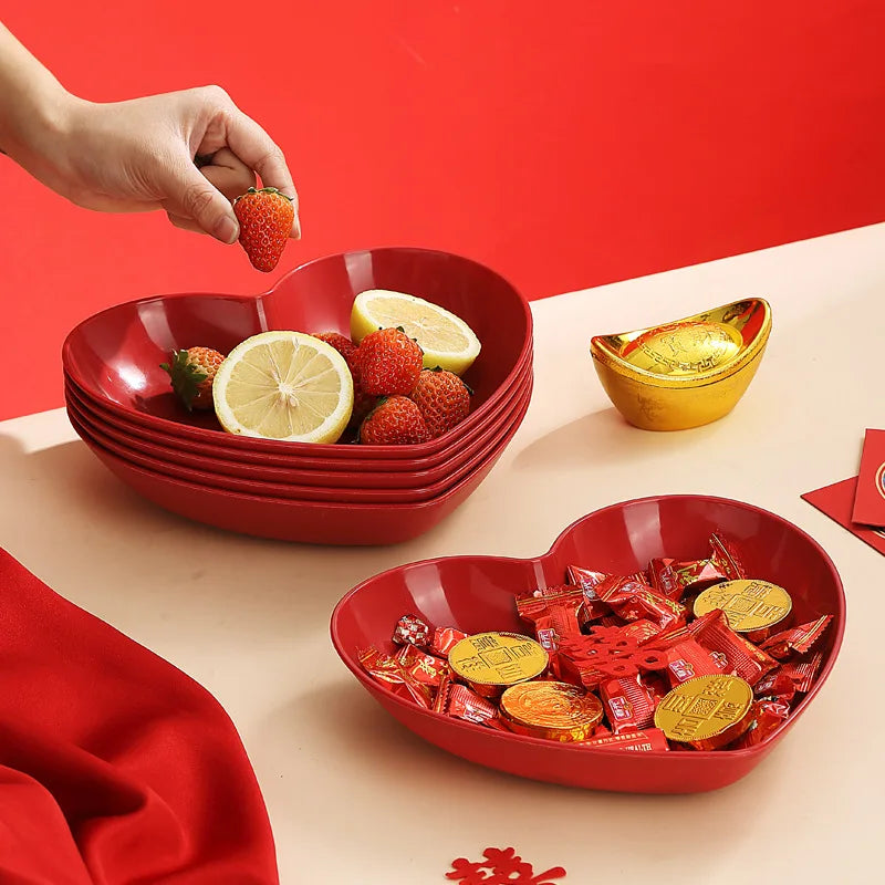 Red Heart Shaped Party Plates – Festive Serving Dish Set Serving Plate Set Babs