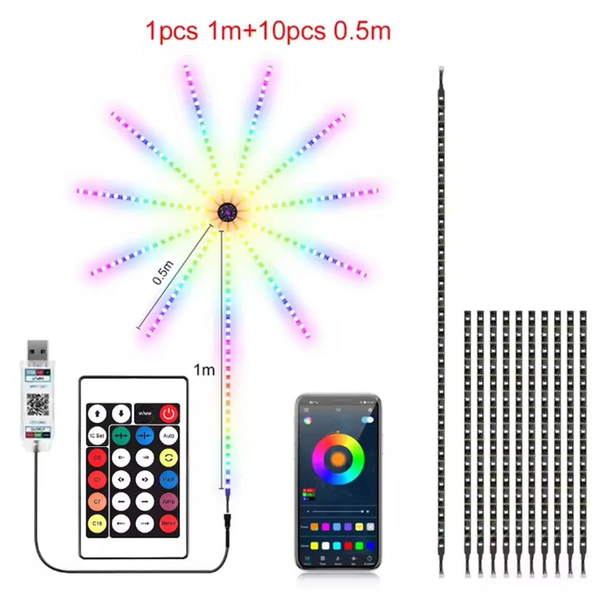 RGB Firework LED Strip Light – Bluetooth App & Music Sync LED Strip Light Babs Firework Lights