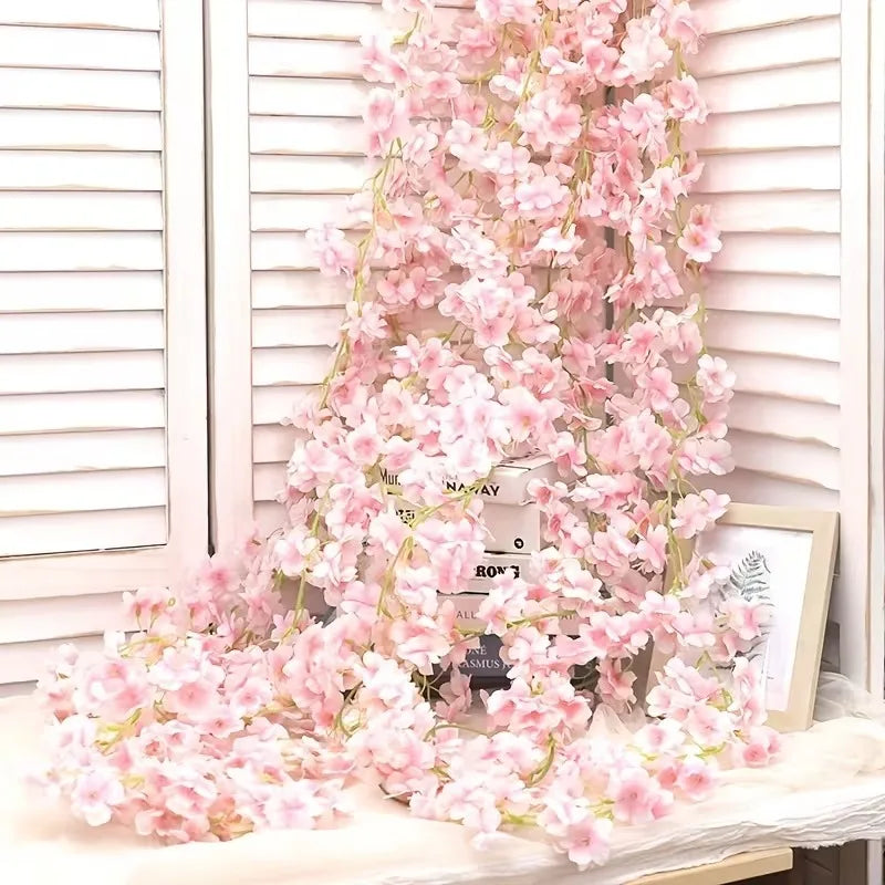 180cm Artificial Cherry Blossom Garland Hanging Vine Wall Decor Artificial Flower Garland Babs