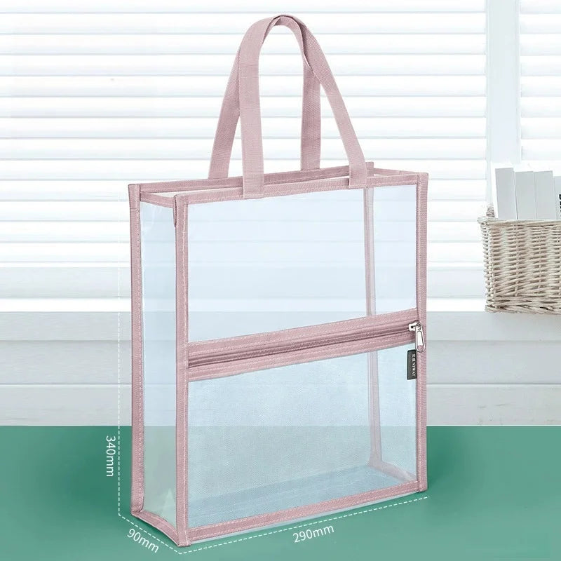 Transparent A4 File Bag – Waterproof Zipper Document Organizer Document Organizer Bag Babs Pink