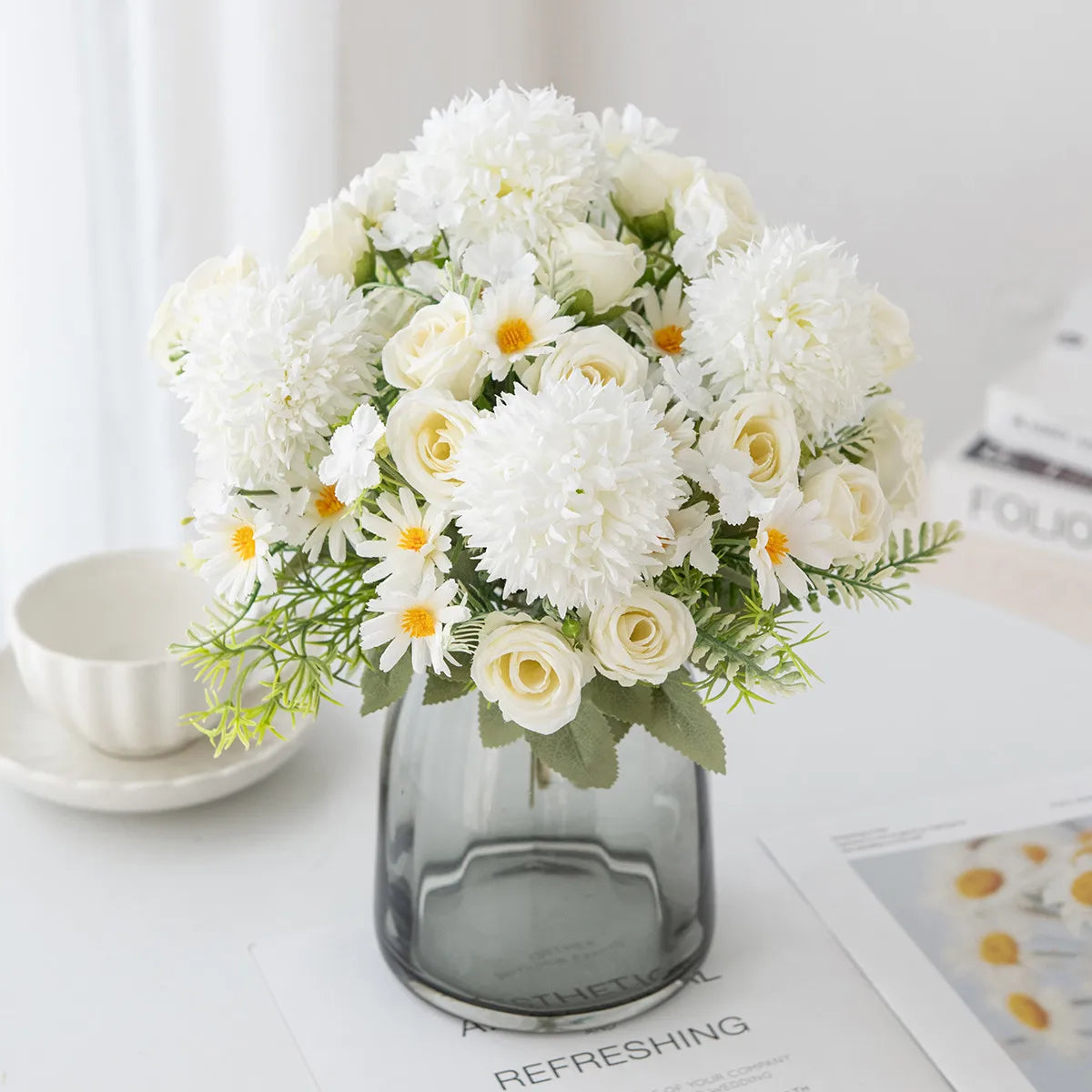 Silk Rose & Chrysanthemum Artificial Bouquet | Wedding & Home Décor Artificial Silk Bouquet Babs
