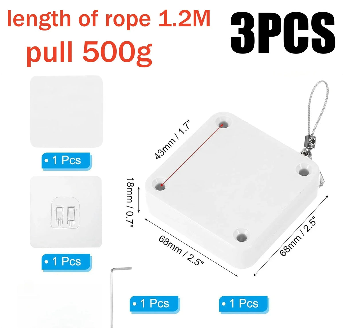 Punch-Free Automatic Door Closer – 500g–1000g Wire Rope Automatic Door Closer Babs 500G Pull-3PCS