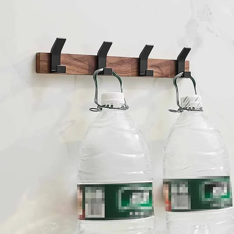 Black Walnut Wood Wall Coat Rack – 4 Hooks Organizer Wall Coat Rack Babs