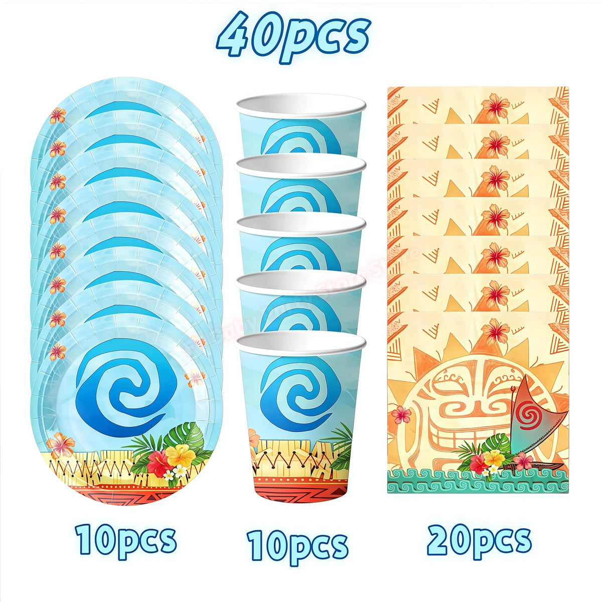 Ocean Theme Birthday Party Kit – Plates, Cups & Balloons Party Tableware Kit Babs 40pcs