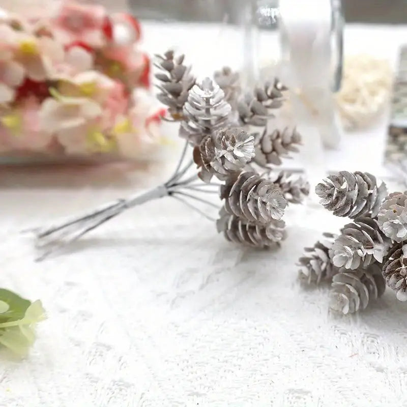 12Pcs Artificial Pine Cone Flowers – Christmas & Wedding Decor Artificial Floral Decor Babs