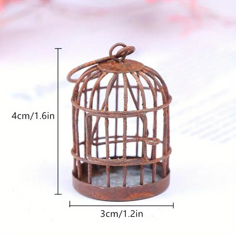 Mini Iron Metal Bird Cage Ornament – Micro Landscape Decor Decorative Ornament Babs