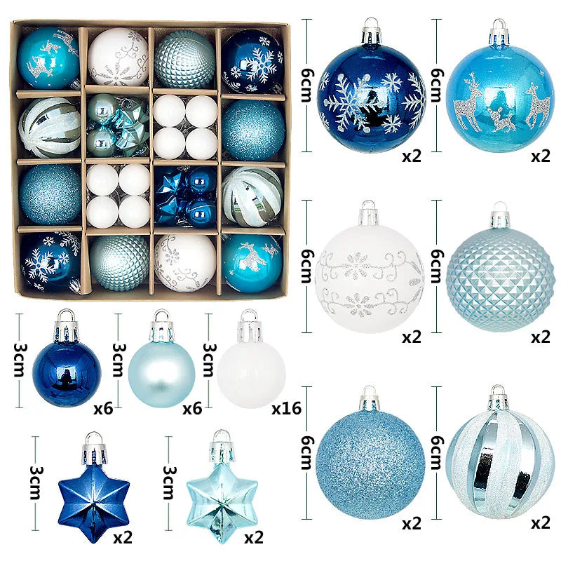 Christmas Ball Ornament Set – Snowflake Xmas Tree Decorations 2025 Christmas Ornament Set Babs 44Pcs-E as picture