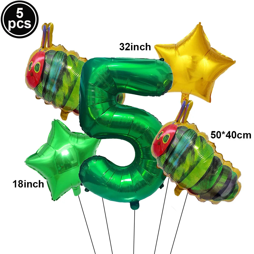 Cartoon Caterpillar Foil Balloon Set – 32" Number Balloons 1–9 Party Foil Balloons Babs Marble As pictures show