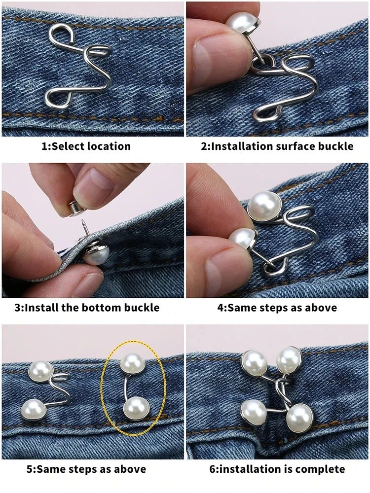 2pcs Adjustable Metal Jeans Waist Buckle – Nail-Free Snap Fastener Snap Button Fastener Babs