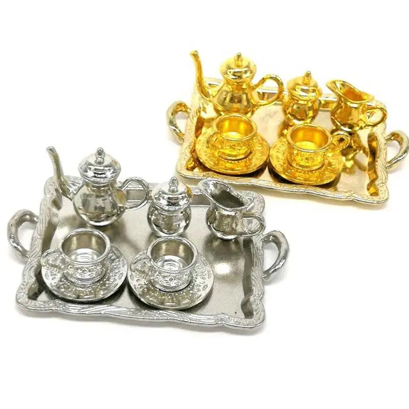 10-Piece Miniature Alloy Tea Set – Dollhouse Collectible Décor Dollhouse Miniature Set Babs