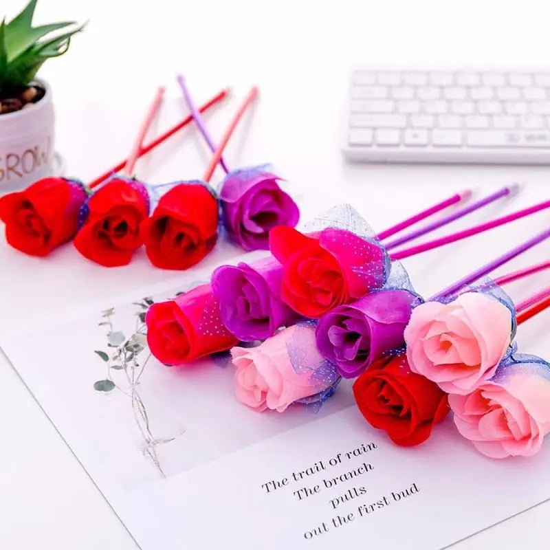 5-Piece Rose Flower Ballpoint Pen Set – Novelty Stationery Gift Novelty Ballpoint Pens Babs