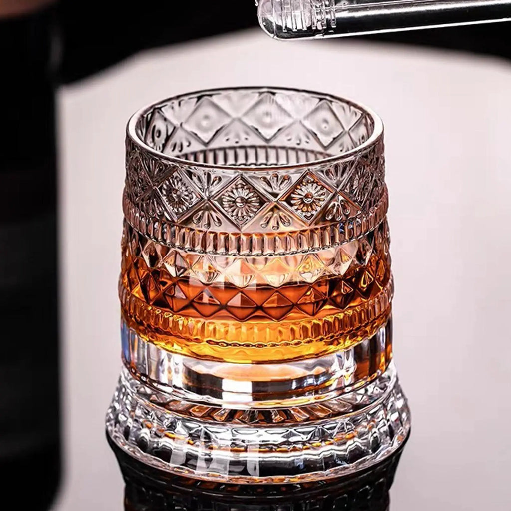 Rotating Crystal Whiskey Glass with Base | 360° Spin Crystal Whiskey Glass Babs