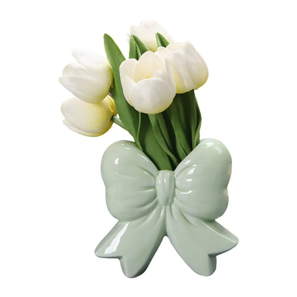 Ceramic Bow Flower Vase – Modern Bowknot Home Décor Decorative Ceramic Vase Babs light green