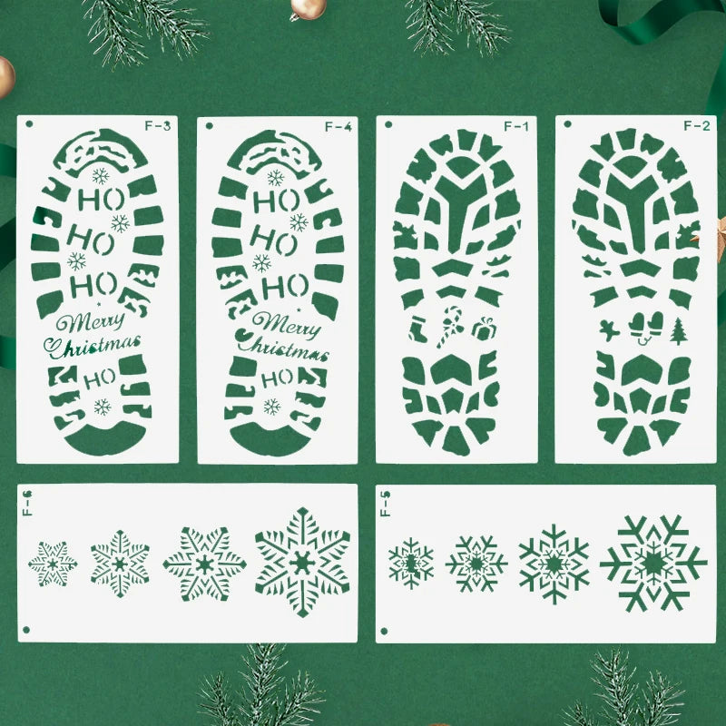 6pcs Christmas Snowflake & Santa Footprint Stencils | Xmas Craft Craft Stencil Set Babs 6pcs set