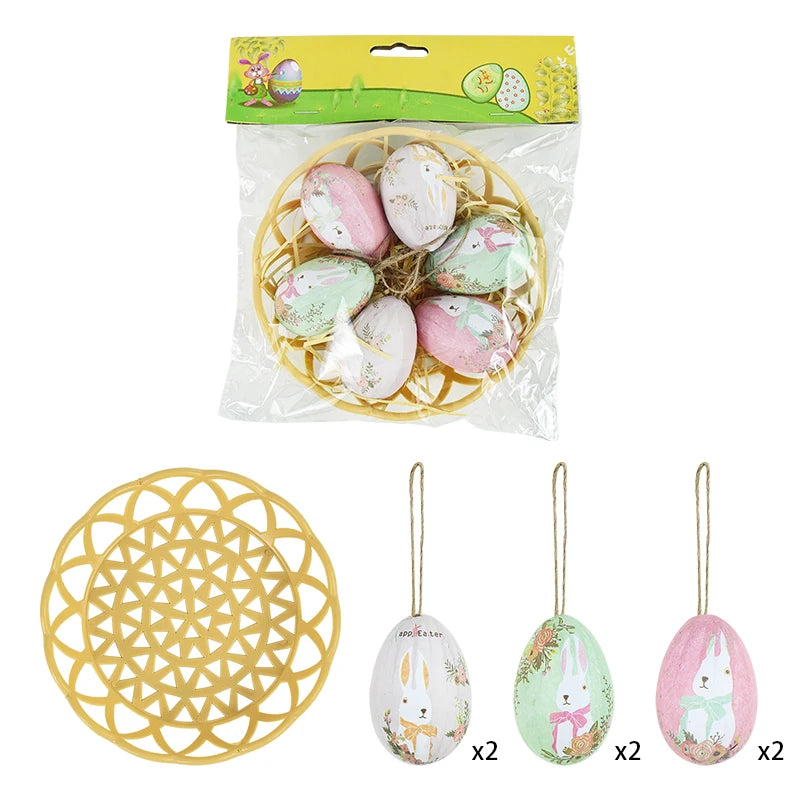 6-Piece Easter Foam Egg & Rabbit Hanging Ornaments Set Easter Hanging Ornaments Babs A01
