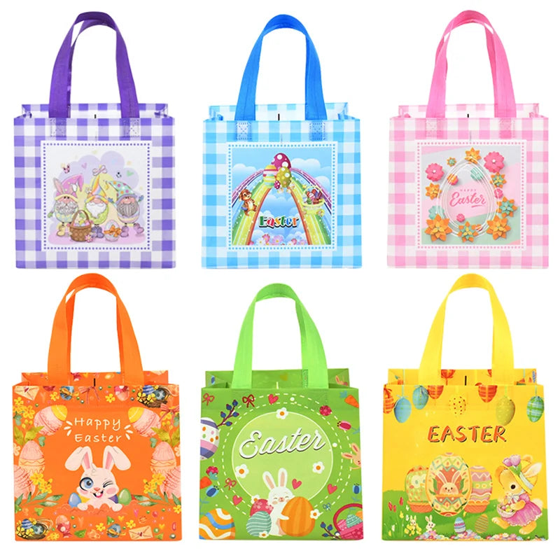 6-Pack Easter Gift Bags – Nonwoven Rabbit & Egg Party Favor Bags Easter Party Bags Babs 6pcs set2 20x20x15cm