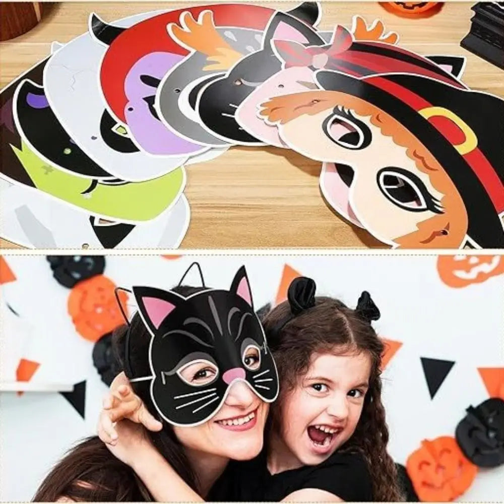 Halloween Paper Masks Set – Skull, Ghost & Cat Cosplay (8-9 Pcs) Halloween Costume Masks Babs