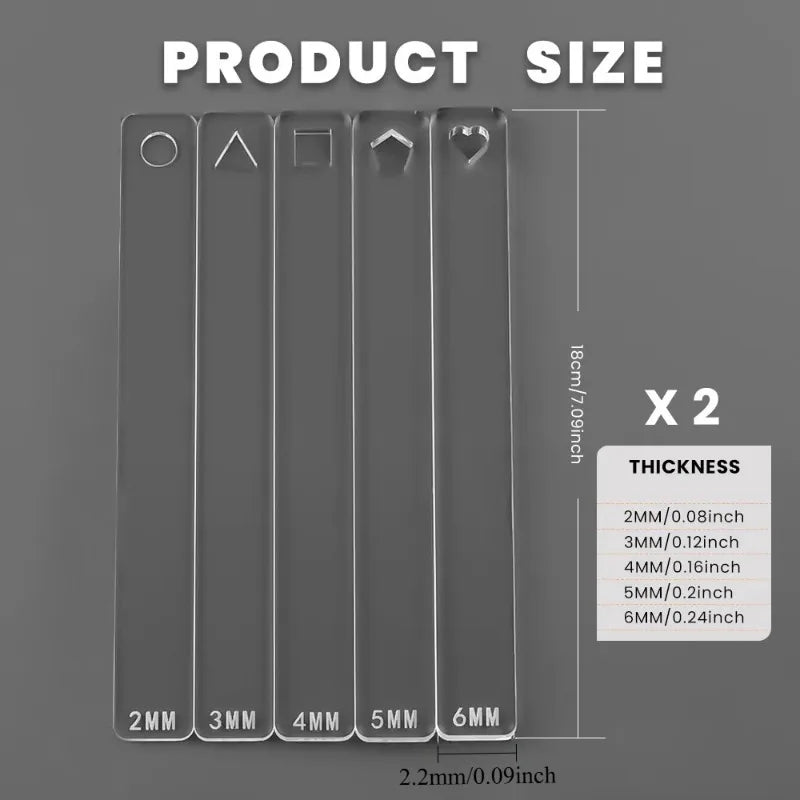 10pcs Acrylic Clay Thickness Rulers Rolling Guide Set 2–6mm Clay Rolling Tool Babs
