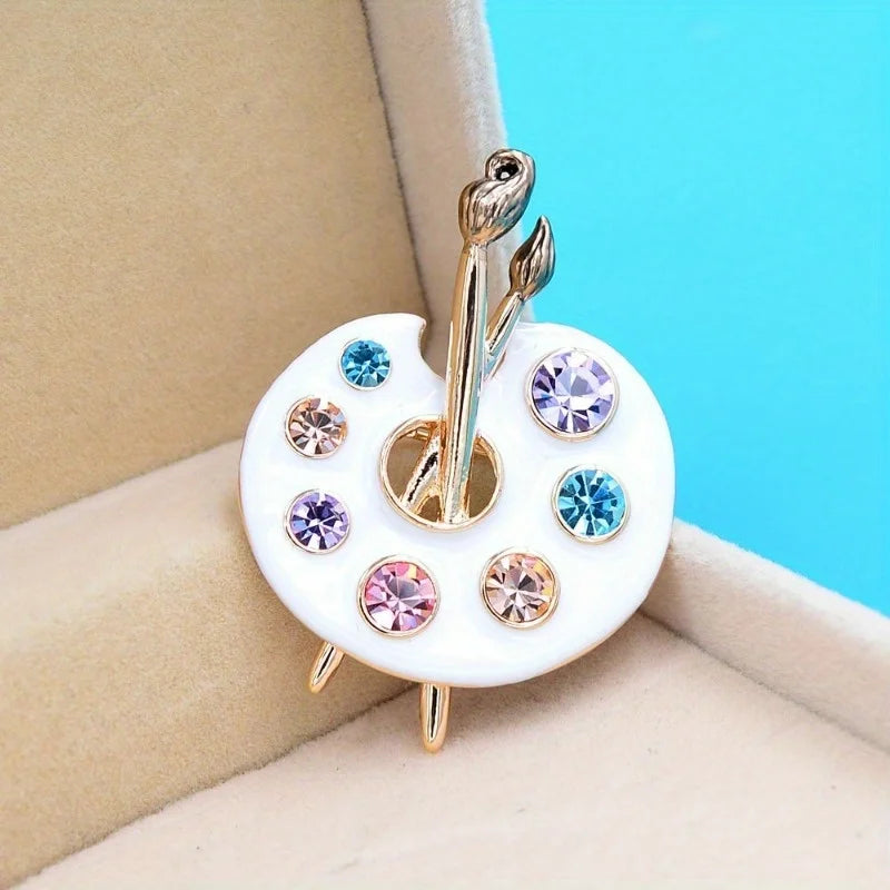 Artist Palette Rhinestone Brooch Pin – Zinc Alloy, 2 Colors Rhinestone Brooch Pin Babs