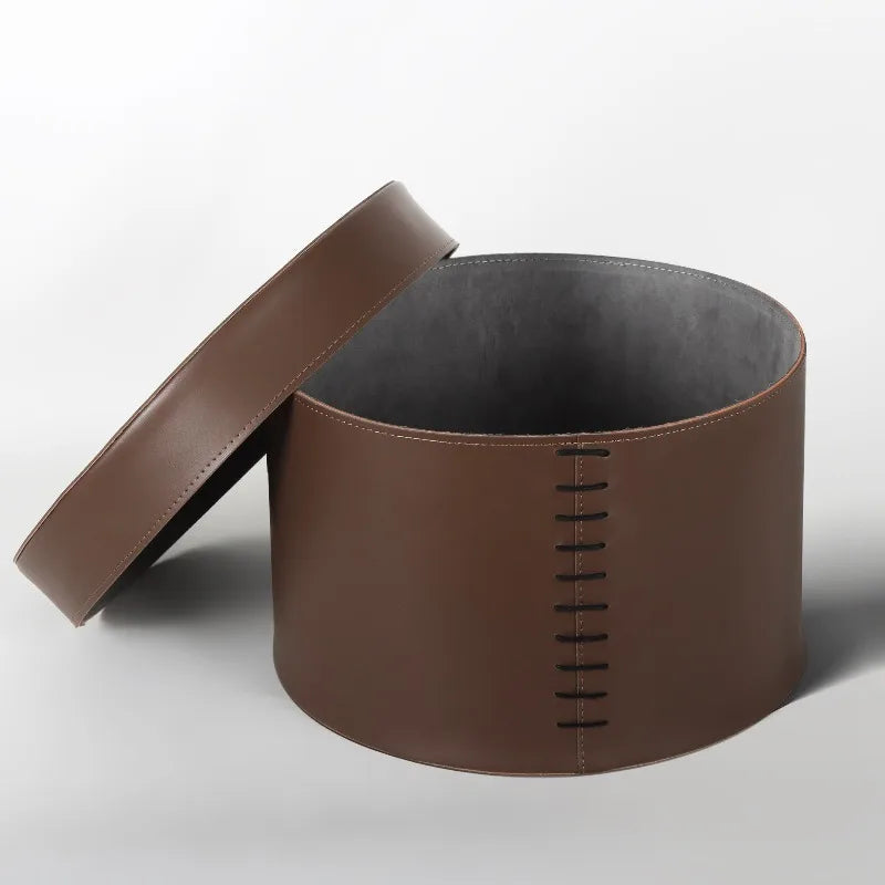 Luxury Round Leather Storage Box with Lid | Minimalist Organizer Leather Storage Box Babs