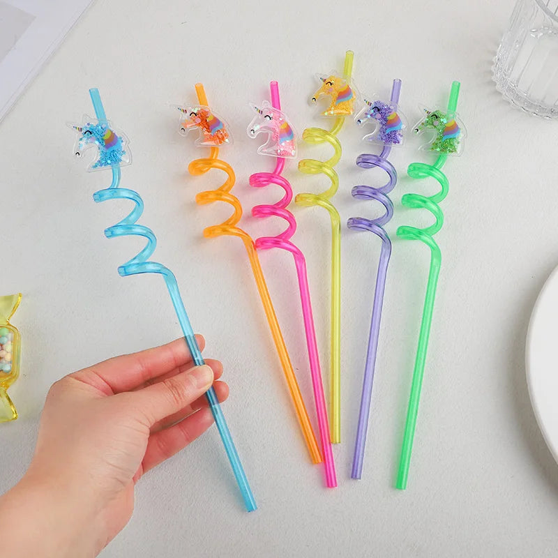 Unicorn Glitter Reusable Straws – Kids Birthday Party (6/12 pcs) Party Drinking Straws Babs